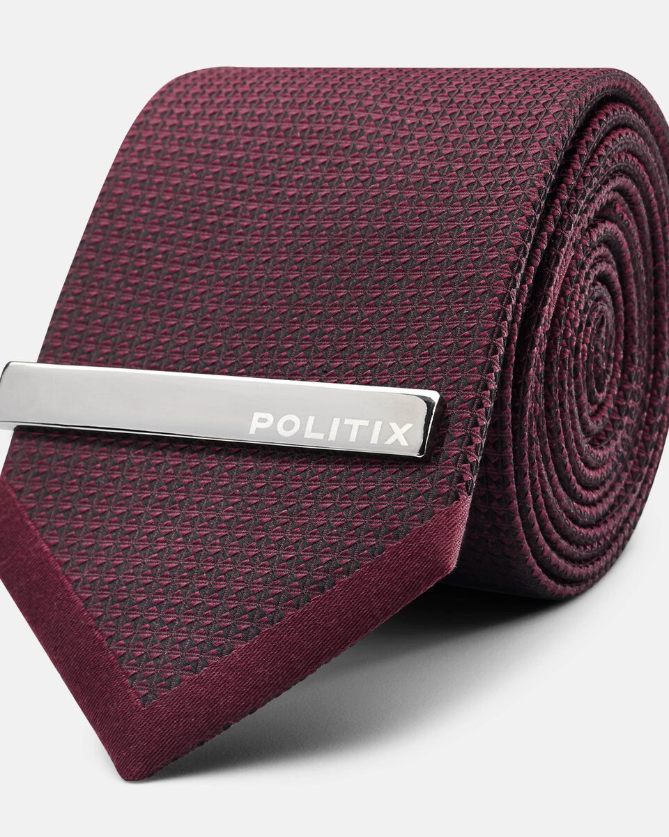 Silk Texture Panel Tie + Tie Pin, Burgundy, hi-res